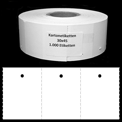 1.000 Endlosetiketten 30x45 mm blanko weiß Kartonetiketten 250 g/m² mit 3mm Lochung auf Rolle Preisetiketten Hängeetiketten Etiketten