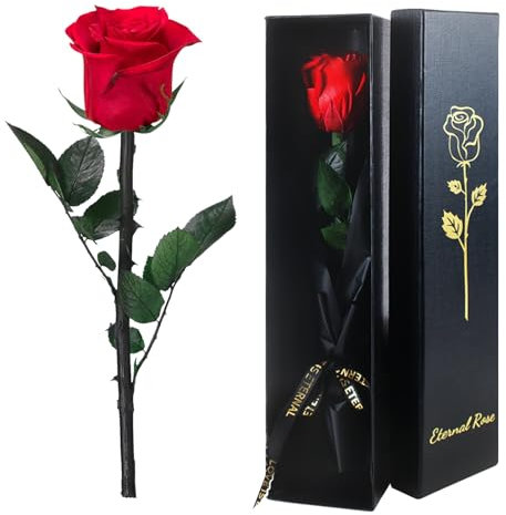 INSANYJ Rosa Eterna Regalos para Mujer, Rosa Eterna Natural Preservada con Tallo, Flores Preservadas en Caja de Rosas, Regalos Mujer para Valentín, Día de la Madre, Aniversario de Navida
