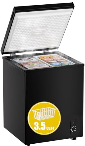 3.5 cuft Chest Freezer - Compact, Energy-Efficient Mini Deep Freezer with Removable Baskets for Apartments, RVs & Garages - Quiet Operation