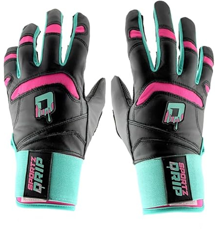 Sportz Drip Batting Gloves (Black/Pink) - Genuine Leather Gloves for Baseball & Softball Players - Unisex-Youth, Unisex-Adults (Adult Small/Medium)