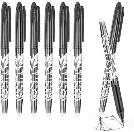 Finehenchi Erasable Pens, 8 Pcs Rub Out Pens, Erasable Pen Black 0.7mm with Rubber End for Kids Adults, Friction Eraser Gel Ink Pen for Writing, Paperwork Stationary, School Supplies (Black)