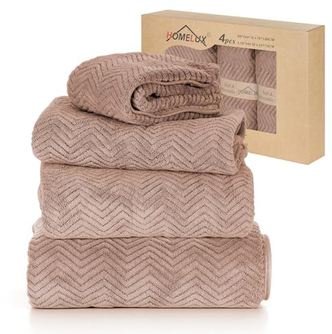 HOMELUX Handtuch-Set 4er-Pack,enthält 2 übergroße Badetücher 70 x 140 cm, 2 Handtücher 50 x 90 cm, Badtextilien für den täglichen Gebrauch — Braun