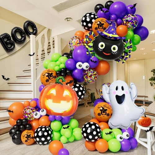 Kit de arco de guirnalda de globos de Halloween de 144 piezas con globos de aluminio de calabaza y araña fantasma