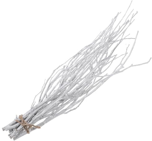 DECOMELODY Ramas Secas Decorativas de Madera en Color Blanco para Decoración de Arreglos de Flores y Adornos Navideños en Guirnaldas y Árboles de Navidad, Pack de 10 Unidades