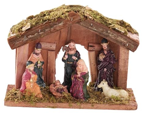FQRDKT Presepe natalizio con stalla, mangiatoia natalizia, statua per caminetto o mensola natalizia, stile B