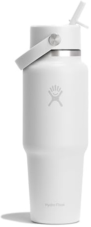 Hydro Flask – Wide Flex Straw Travel Bottle 946 ml (32 oz) – Stainless Steel, Leakproof, Fits Most Cupholders – Insulated Cold 24 Hrs – Wide Mouth, Ice Cube Friendly – White
