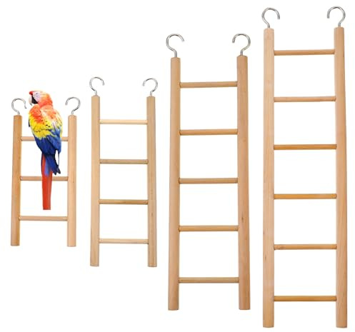 4 Pcs Wooden Bird Ladder, Bird Ladder for Cage, Birds Toys for Parakeets Parrots Lovebirds Cockatoo Birdie Basics Climbing Supplies(3&4&5&6 Step)