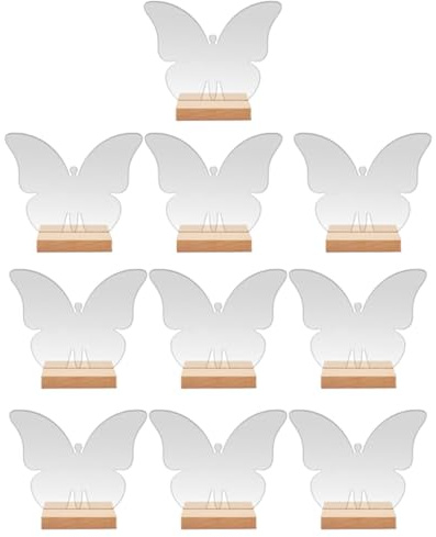 DOITOOL 10 Set Cartelli per Posti Riservati Matrimonio in Acrilico Trasparente con Base in Legno, Segnaposto Decorativi a Farfalla per Ristoranti e Banchetti, Accessori Eleganti per