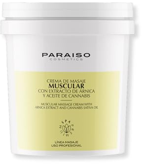 PARAISO COSMETICS-500mL Crema de masaje con extracto de árnica y aceite de caña. Propiedades analgésicas y antibacterianas. Recomendado para a mitigar tensión muscular, dolor articular, inflamación...