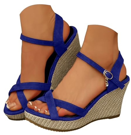 Sandali da Donna Bassa Estivi Eleganti Sandali con Plateau Donna Estive Spiaggia Piscina Aperte Eleganti Ciabatte Antiscivolo Ciabatte Antiscivolo Gomma Suole Sandali Ortopedici Donna (Blue, 38)