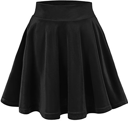 Urban GoCo Donna Vintage Svasata Mini Gonna da Pattinatrice Versatile Elastica di Velluto Gonna Nero L