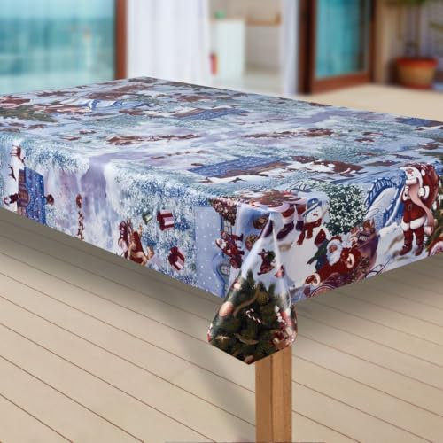 laro Wachstuch-Tischdecke Abwaschbar Garten-Tischdecke Wachstischdecke PVC Plastik-Tischdecken Eckig Meterware Wasserabweisend Abwischbar, Muster:Weihnachtsmann blau, Größe:100x100 cm