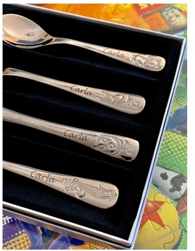 Regalo Grabado - Personalized Children's Cutlery | 3+ Years | 18/10 Stainless Steel | Permanent Engraving with Name and Date | Gift for Christening, Birthday | (Safari)