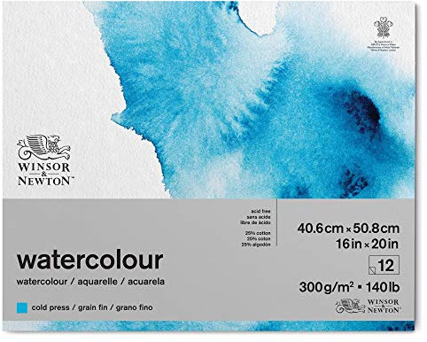 Winsor & Newton 6667005 Classic Aquarellpapier im Block - 12 Blatt 40,6 x 50,8cm , 300g/m²,geleimt, kaltgepresstes, leicht texturiertes weißes Papier in archivierbarer Qualität, gilbbeständig