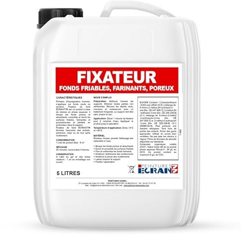 Fixateur de surface, fixe et durcit les fonds friables, farinants, bloque les fonds poreux, régule l'absorption ECRAN77 5 litres