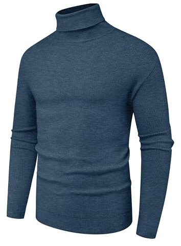 Hisir Suéter de cuello tortuga para hombre, de invierno, de lana, con cuello de tortuga, de manga larga, de color sólido, suéteres básicos de cuello tortuga suaves, XL