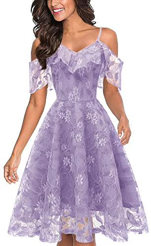 seiveini Robe de Mariée Femme en Dentelle Été Elegante Robe Epaule Denudée de Bal Robe Bretelles Spaghetti Courte Robe de Cérémonie Mariage Festive Chic Vintage F Violet M