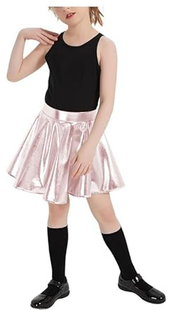 R&N FASHIONS Falda metálica para niñas, bonitas faldas de tutú jazz, falda circular brillante de ballet para niños, minifalda acampanada de cintura alta, plata, 9-10 Años