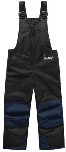 BenBoy Niño Pantalones de esquí para Softshell Impermeable Térmico Calidez Versátil Correas Ajustables Peto para Montaña Senderismo Nieve Escalada HXK7112-Black-140