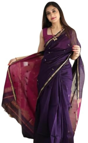 Flosive Women's Beautiful Mix Color Green Kanjivaram Silk Saree With Zari Weaving With Blouse, Navy Blue, One Size