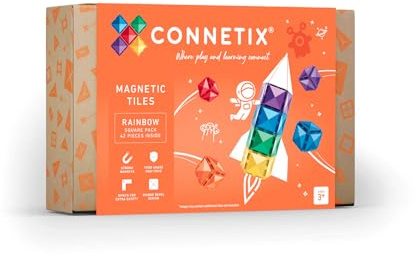 CONNETIX Magnetic Tiles Rainbow Square Pack, 42 Pieces