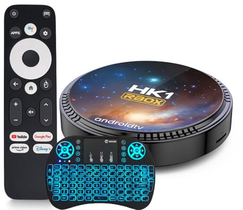 Android TV Box 13.0, HK1 RBOX 4GB RAM 64GB ROM RK3528 WiFi 6 Smart TV Box RGB Light Set Top Box BT5.0 Ultra HD 4K HLG Mode HDR10+ WiFi 6 USB 3.0 med Mini Wireless Keyboard,2gb+16gb