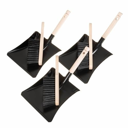 SIDCO Kehrgarnitur 3 x Schaufel Metall + Besen Kehrblech + Handfeger Kehrset Kehrschaufel