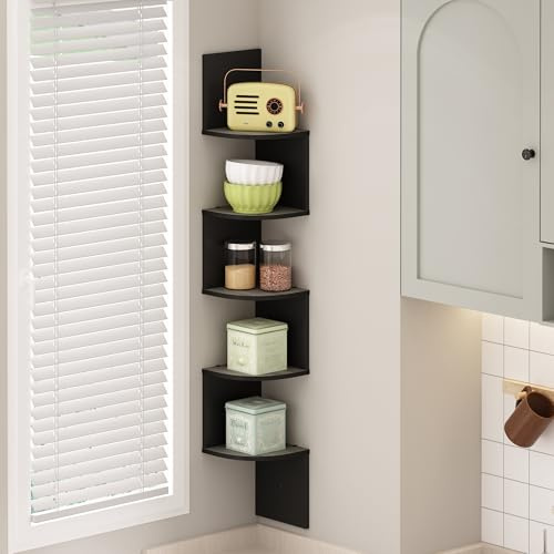Furinno Rossi Flottante à 5 Niveaux, Étagère d'angle Murale en Zigzag, Design Radial, pour Bureau, Salon, Chambre et Salle de Bain, Chêne Français