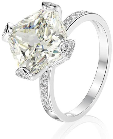 GemKing R1015 Sterling silver 6 carat high carbon diamond ring 11 * 11 white G color ice flower cut engagement ring for women set