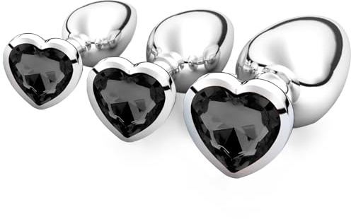 3 Piezas De Metal Anal Butt Plug,De Lujo De En Forma De Corazón Joya,para Principiantes S+M+L Adultos Unisex Juguetes Sexuales,De Juguetes Sexuales Con Crystal Diamond Juguetes (Negro)
