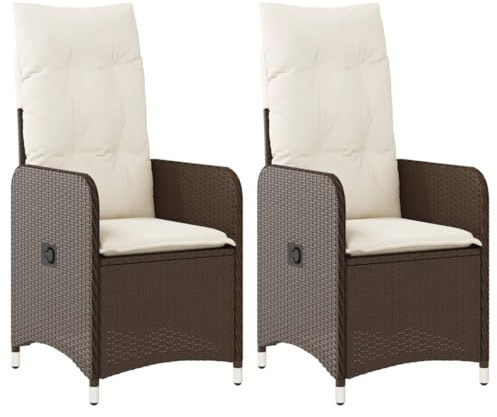 vidaXL Chaises inclinables de Jardin Lot de 2 et Coussins Marron rotin, Fauteuil de Jardin inclinable, Fauteuil inclinable de Jardin, Chaise inclinable d'extérieur