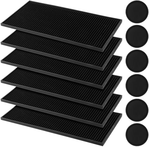 GBACHOOSE 6 tappetini da bar 30 x 15 cm, tappetino scolapiatti con 6 sottobicchieri, tappetino per bar, club, caffetterie, ristoranti, cucina