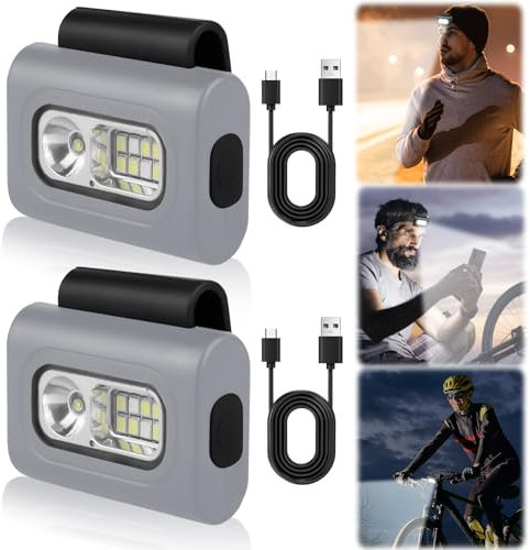 Aicharynic 2 Stück LED Clip Lampe, Stark Magnet Clip Licht USB Wiederaufladbar 6 Beleuchtungsmodi Wasserdicht Lauflicht Blinklicht LED Klein Stirnlampe Polizei Leichte für Läufer, Camping, Jogger