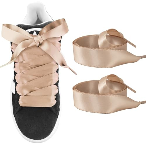 UamGlsob Cordones Planos de Cintas Tipo Satén de 20 mm, Suaves y Brillo Sedoso, Ideales para Zapatillas Deportivas Tenis, Sneakers, Botas y Calzado de Vestir (Khaki,63/160cm)