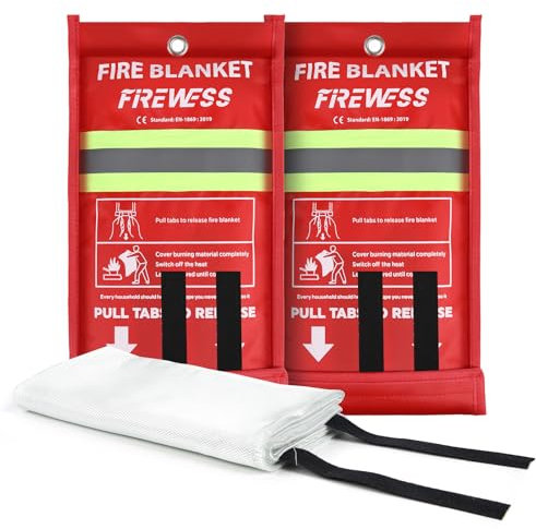 FIREWESS Lot de 2 Couverture Anti Feu Incendie, 100 * 100 cm Couverture Ignifuge pour Sécurité à Maison, Protection Ignifuge et Isolation Thermique en Fibre de Verre