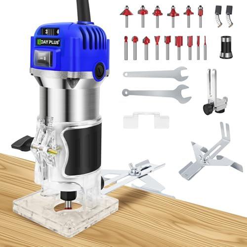 Compact Palm Router Tool, 800W Handheld Wood Edge Trimmer, 30,000 RPM, Includes 15PCS 1/4 Router Bits for Woodworking & Precision Cutting