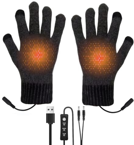 USB Beheizte Handschuhe für Herren und Damen, Winter Beidseitig Heizung mit 3 Temperaturstufen und Touchscreen-Funktion, Vollfinger Warme Handschuhe für Drinnen und Draußen Radfahren Ski (Dunkelgrau)