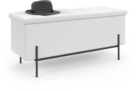 IDMarket - Banc Coffre Rangement Louis Pieds métal Noir 100 cm Tissu Bouclette Blanc