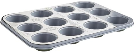 Cooksmart Signature 12 Cup Mini Muffin Tray – Carbon Steel | PFOA-Free Non-Stick | Stylish Design | Dishwasher Safe | Perfect for Mini Muffins & Cupcakes | Blue