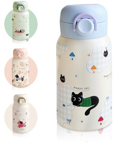 AMFUN 330ML Botella de Agua para Niños de Acero Inoxidable, Botella Termica con Pajita, Cerradura Segura, Reutilizable, Sin BPA, Sin Fugas para Gimna, Exterior, Viajes, Trabajo, Escuela (Azul)