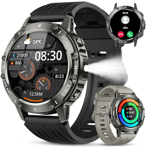 Reloj Inteligente Hombre Smartwatch con Llamadas: Militar Impermeable Fitness Tracker Bluetooth Digital Smart Watch Podómetro Deportivo Pulsera Actividad Pulsómetro Monitor de Sueño para ios Android