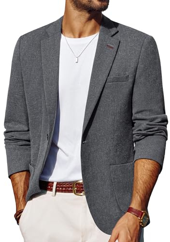 PJ PAUL JONES Mens Blazers Smart Casual Sports Jackets One Button Suits Linen Blazer Dark Gray M