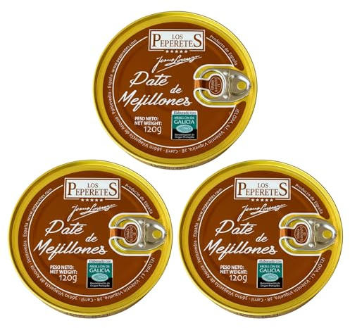 LOS PEPERETES x3 Lata Paté de Mejillones 85 g | Marisco Gourmet Gallego | Pate Artesanal con Mejillones de las Rías Gallegas | Untable Gourmet Natural | Sabor Tradicional de Galicia