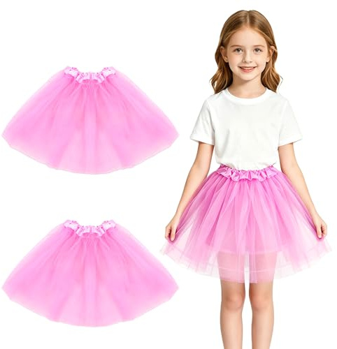 Baisdan Lot de 2 Jupes Tutu pour Fille, Jupes en Tulle à 3 Couches pour Enfants de 3 à 9 Ans Danse Ballet Fête Anniversaire Halloween