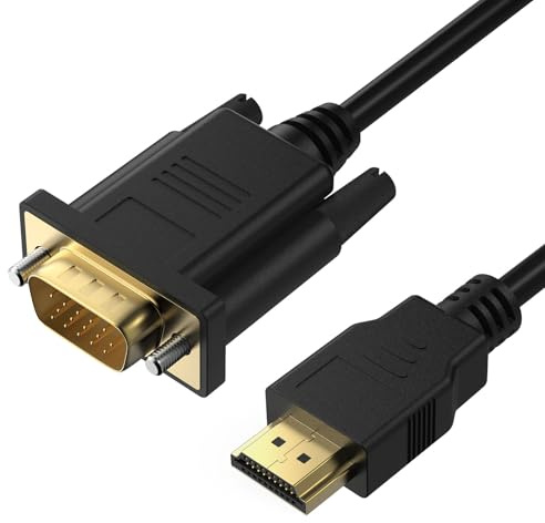 Câble HDMI vers VGA 1,8M, unidirectionnel HDMI (Source) vers VGA (Moniteur) mâle vers mâle, Compatible pour HDMI Ordinateur, Ordinateur Portable, VGA Moniteur, projecteur, Roku, Xbox et Plus (1.8m)