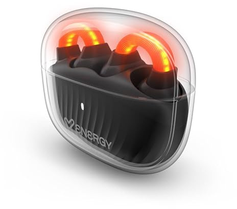 Energy Sistem Lightpods Dark - hörlurar med öppet ljud med 25 timmars batteri/böjd design/ENC-mikrofon/IPX4-skydd/riktat ljud, trådlös Bluetooth
