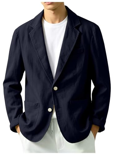 Mens Casual Blazer Cotton Linen Blend Lightweight Suit Jacket Single Breasted Solid Color Summer Smart Casual Business Wedding Outfit