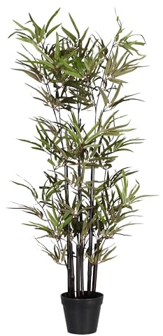 Blooming Artificial Black Stem Bamboo Tree - UV & Water Resistant Artificial Plant in Pot for Screening, Hallway & Patio, Black Canes with Dense Green Foliage (110cm)