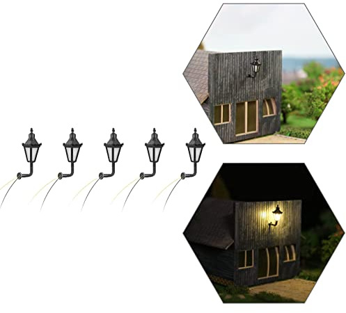 Evemodel LBD05 5 Piezas farola de Exterior para modelismo ferroviario Escala 1:160 (N) Farola de Exterior para colocacion en Muro Voltaje 12V