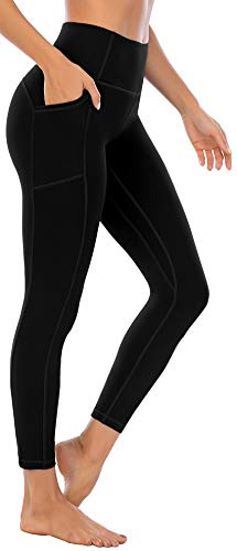 OVRUNS High Waist Gym Leggings for Women Yoga Pants with Pockets Workout Running Compression Leggings for Women - Black - S